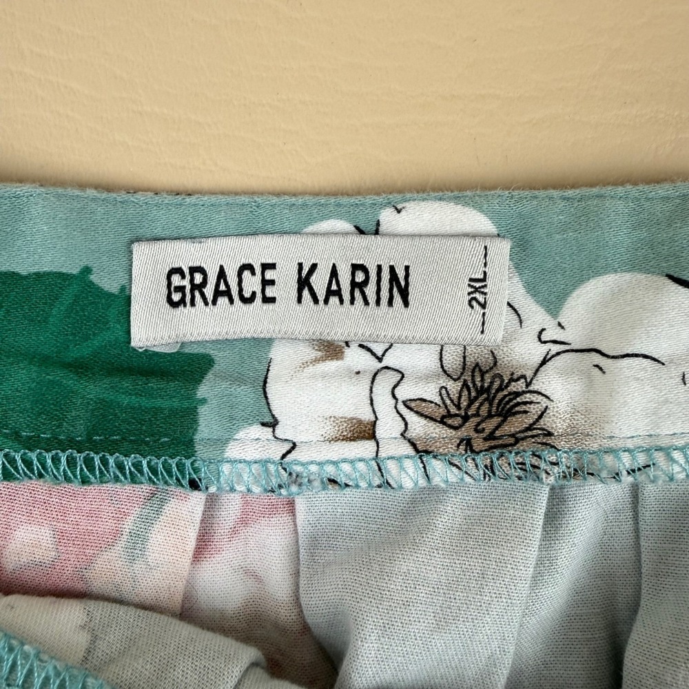 Grace Karin Womens 2XL Floral A Line Pockets Skirt Blue Bird Cottagecore Stretch - Picture 3 of 5